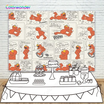 

Sesame Street Comic Strip Photography Backdrop ELMO Children Newborn Kids Photo Background For Baby Shower Birthday Party Banner