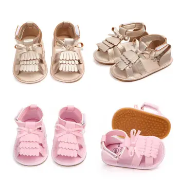 

Baby Girls Kids Cool Crib Pink Gold 2Colors Shoes Tassel Anti-Slip Soft Sole Prewalkers