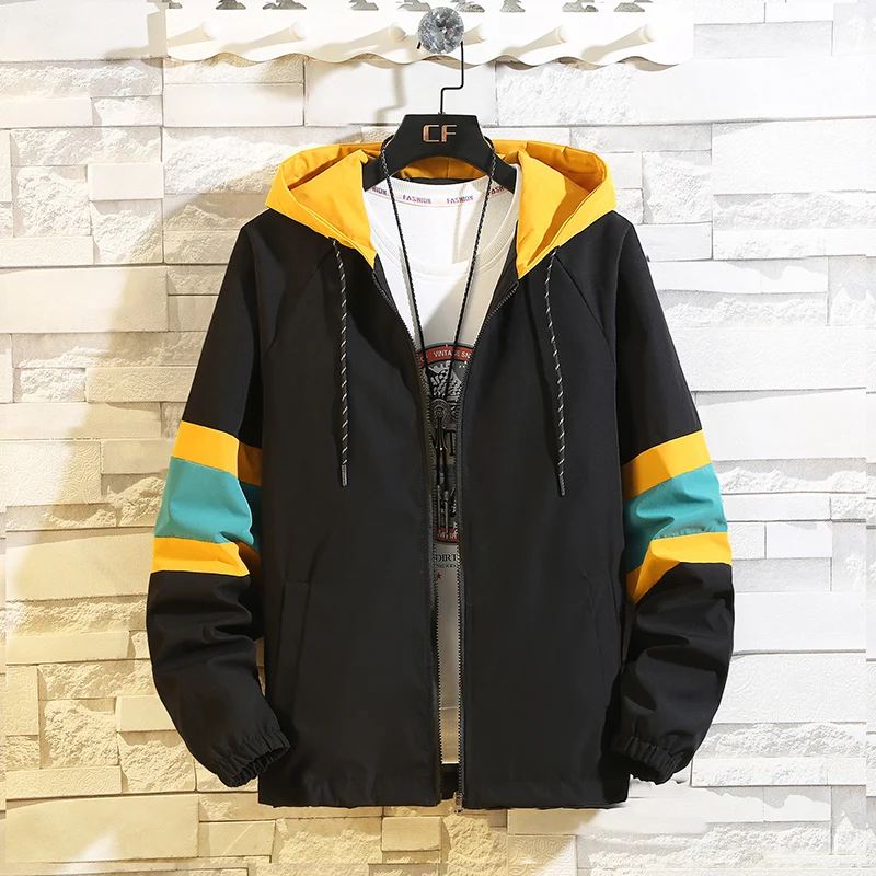 Promotion Spring Rack Jacket Men's Fashion Hit Color Casual Hooded Jackets Mens Streetwear Wild Loose Hip Hop Bomber Jacket M-5XL