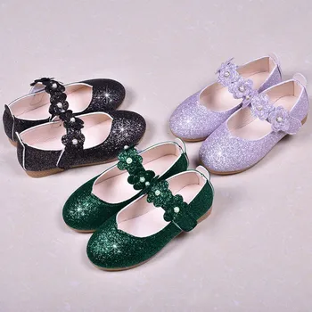 

New style Children Kid Baby Girls Solid Flower Bling Student Single Dance Princess Shoes baby kids shoes zapatos детская обувь