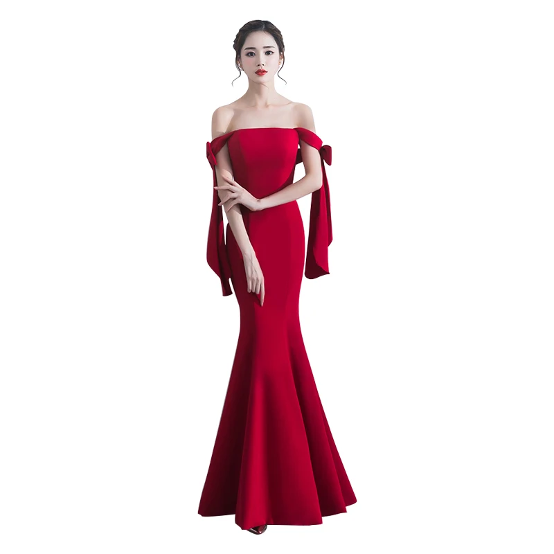 

Evening Dress Sleeveless Robe De Soiree Backless Lace Up Women Party Dresses 2019 Plus Size Off The Shoulder Formal Gowns F009