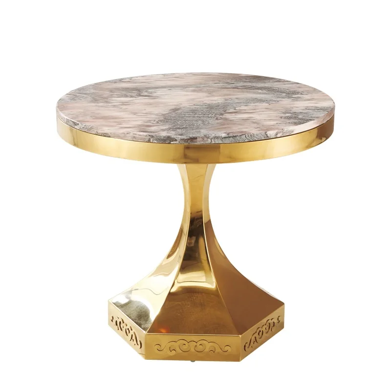 

Small Coffee Table with 60cm Round Artificial Marble Tabletop 53.5cm High / Italy DesignTea Table with Gilded Metal Foot