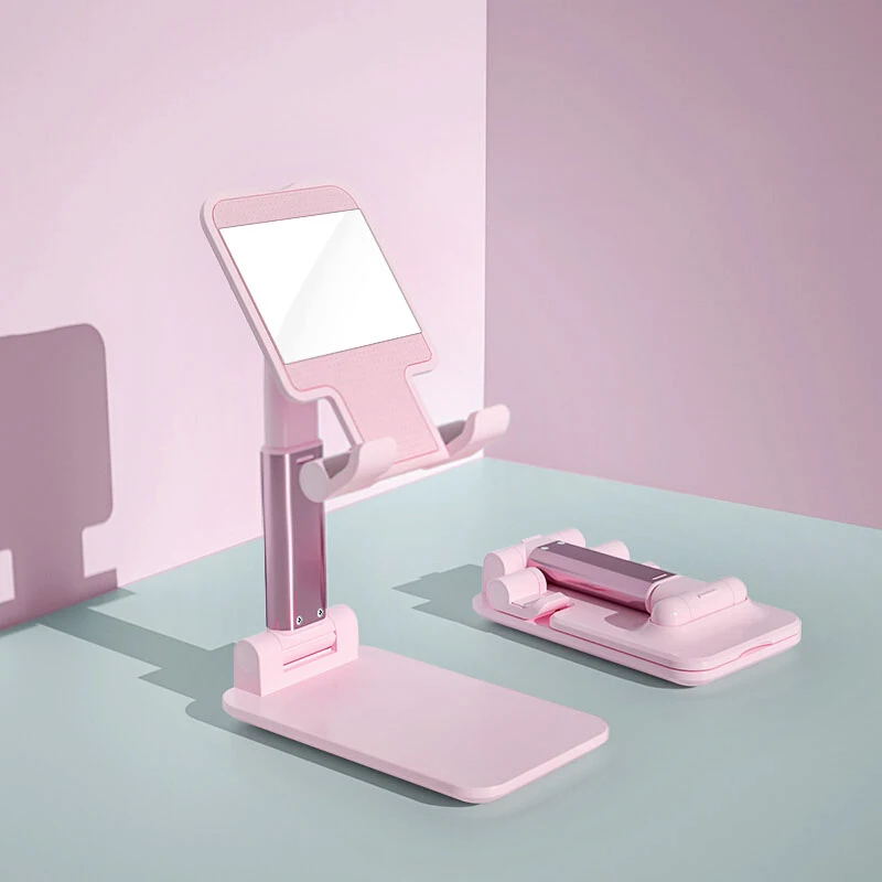 

Foldable Tablet Holder Stand Holder For iPad Pro 11 10.5 10.2 9.7 mini 3.5 to 11inch Mobile Phone Tablet Support Pink With Glass