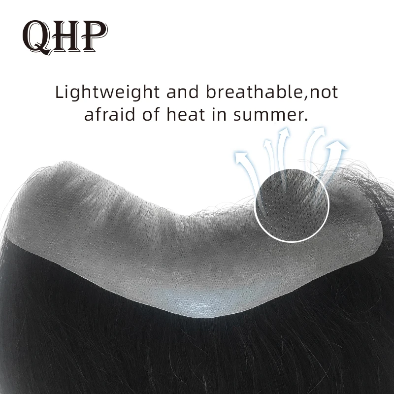 Men Toupee Front Hairline Human Hair Replacement System Capillary Prothesis Invisible Wig 6" human hair toupee