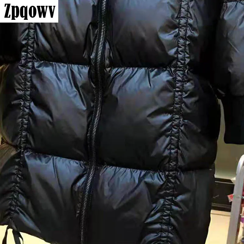 Zpqowv осенне зимний пуховик женские парки новая мода стоячий воротник шнурок