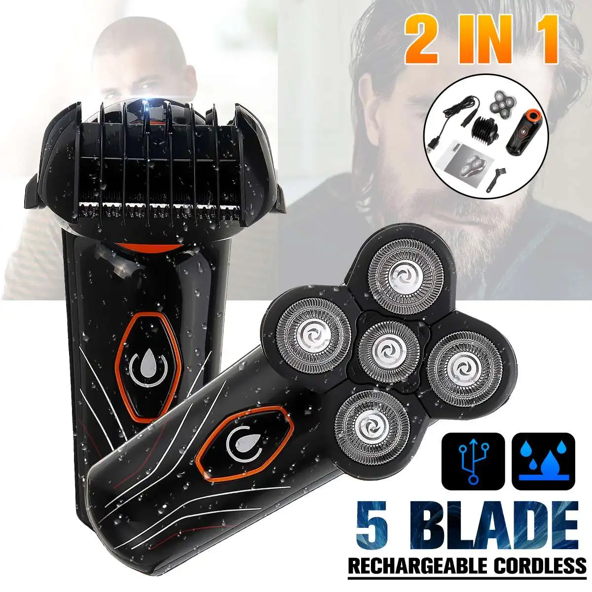 2 In 1 Waterproof Rechargeable Electric Shaver 5D Floating Head Shaving Machine Shavers for Body Washing | Бытовая техника