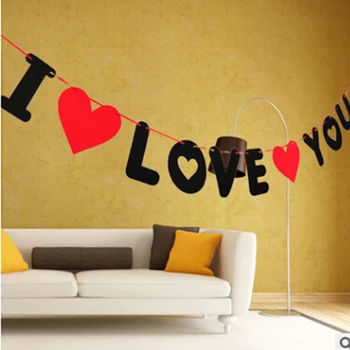 

1 PCS I LOVE YOU Garland Wedding Woven Banners Valentine's Day Red Heart String Flag Baby Shower Wedding Diy Decoration