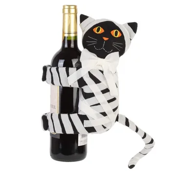 

Cute Halloween Wine Bottle Cover Mummy Black Cat Plush Doll With Slap Hands Red Wine Decorative Cover Supplies