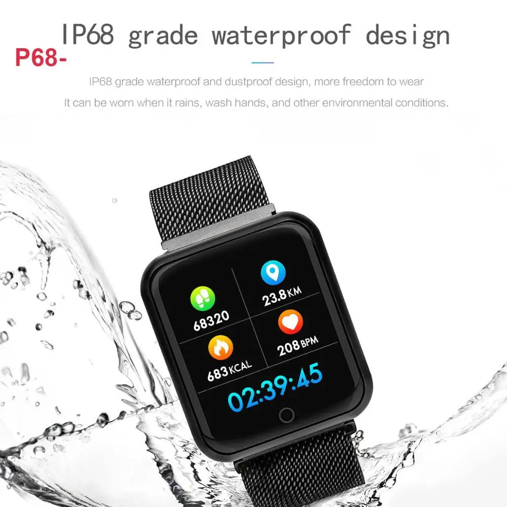 P68 P69 Smart Watch Blood Pressure Heart Rate Monitor IP68 Waterproof Fitness Watch Women Men Smartwatch for IOS Android