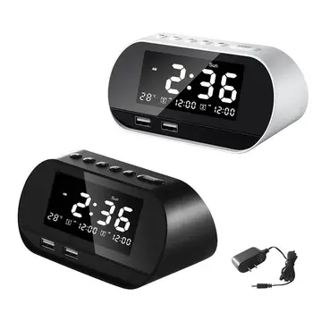 

Dual USB Charging Alarm Clock Smart Wireless Radio Large LCD Calendar Temperature Display US Regulations