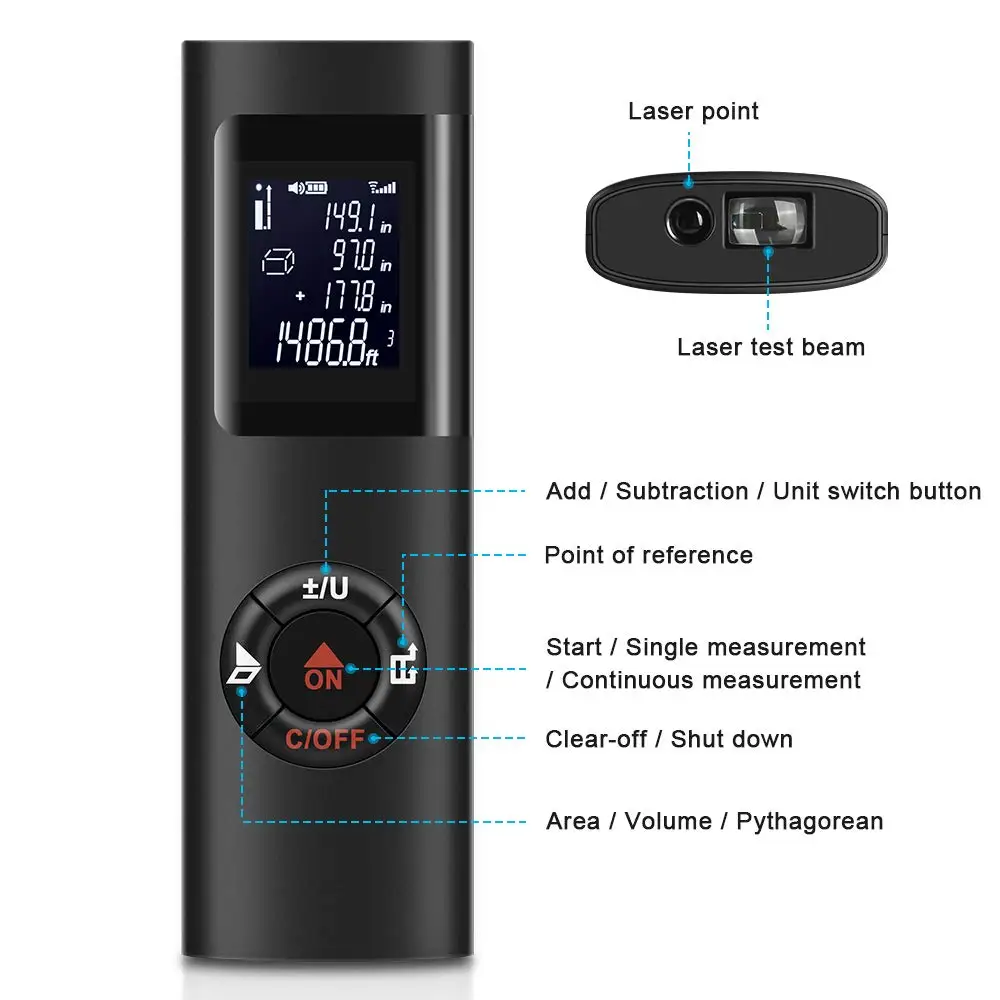 KKMOON Mini Handheld 40M Smart Digital Laser Distance Meter Range Rangefinder Portable USB Charging Distance Measuring Meter