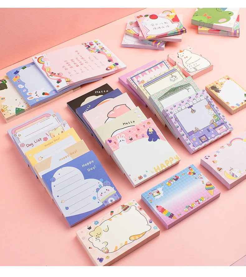 80Page Korean Notebook INS Wind Cartoon Animal Fruit Girl Pattern Horizontal Line Memo Pads Color N Message Cute Sticky Notes