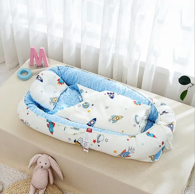 Детская кроватка для новорожденных, портативная кровать для путешествий, бархатная детская корзина для сна, двусторонняя хлопковая кроватка, постельные принадлежности, 2 шт./набор, YHM031 - Цвет: YHM031D