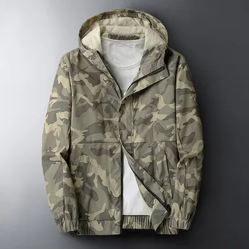 Camouflage Hooded Jacket Men's 2021 Spring Korean Outdoors Casual Streetwear Male Breathable Military Camouflage Windbreakers 1