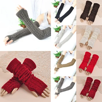 

1 Pair Autumn Winter Women Girls Knitted Arm Gloves Long Half Arm Sleeves Warm Thicken Riding Travel Vintage Mittens Sleeve
