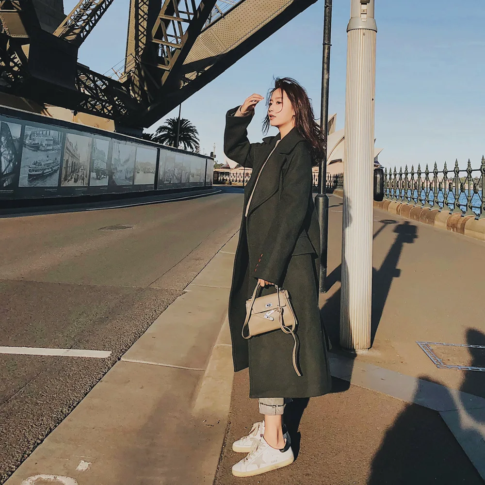

Photo Shoot 2018 Winter New Style Korean-style WOMEN'S Wear-Style Retro Laziness British-Style Long Woolen Coat Woolen Jacket