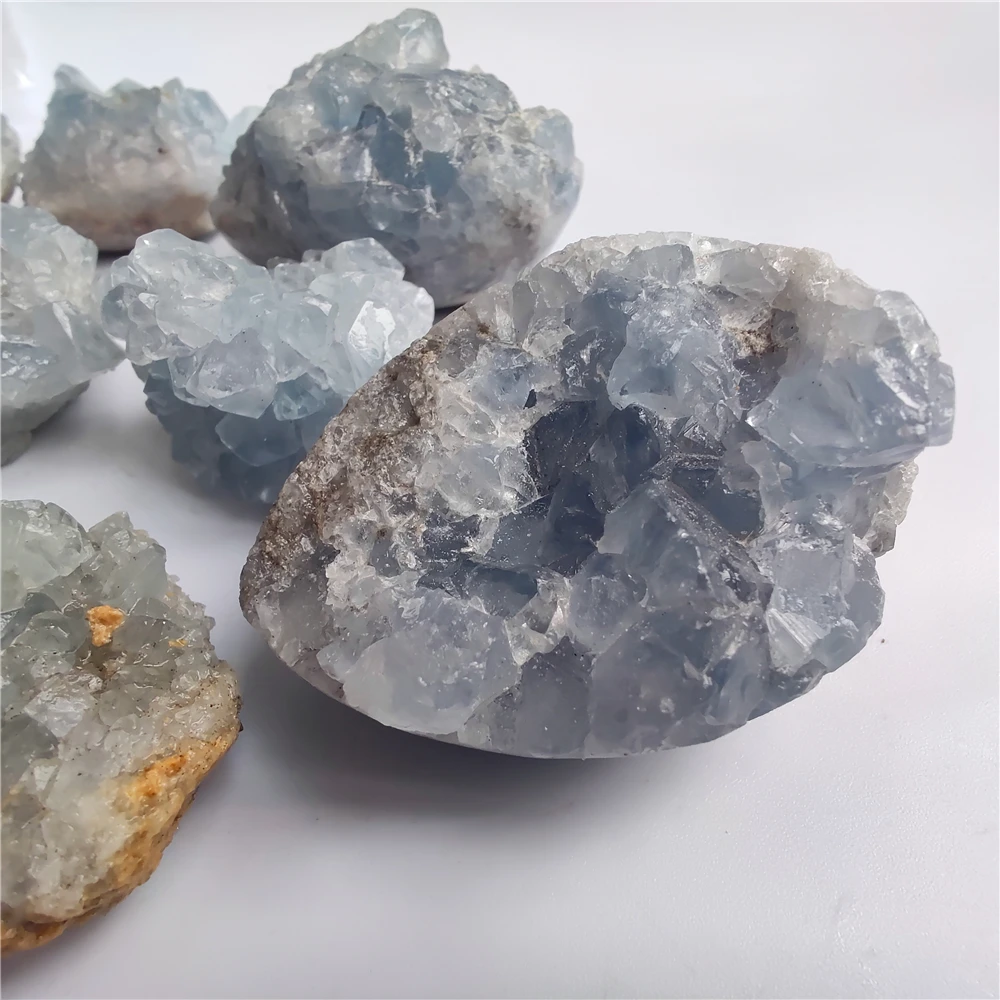 Piedra Natural de Celestina para decoración del hogar, Gema de clúster, Mineral, piedra azul Celestina