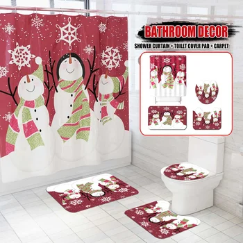 

Christmas Printed Bathroom Shower Curtain Snowman Santa Claus Waterproof Polyester Fabric Bath Curtains Toilet Cover Home Decor