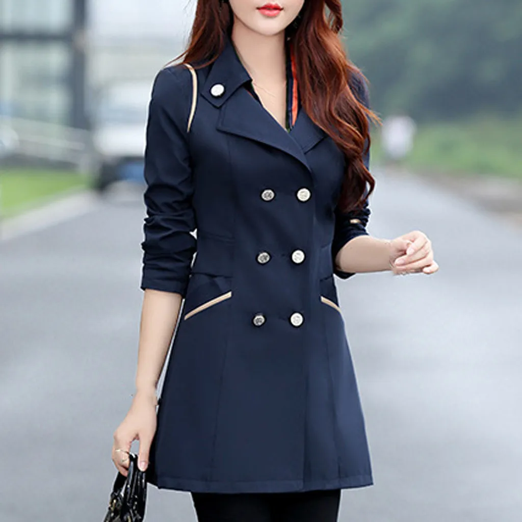 NY Lady Slim Long Sleeve Jacket Women Coat Wool Double Breasted Coat Elegant Long Sleeve Work Office Fashion Jacket#1028 - Color: NY