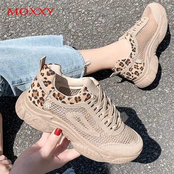 

Leopard Print Shoes Breathable Mesh Sneakers Women 2020 Trendy Designer Chunky Sneakers Brown Platform Shoes chaussure femme