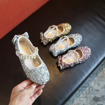 

Bead Girls Princess Shoes Sequin Bow Girl Leather Shoes Kids Little Girls Party Dress School Shoes 3 4 5 6 7 8 9 10 11 12 Years