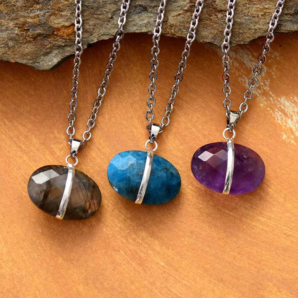 Everlasting Labradorite Amethysts Pendant Necklaces Classic Fashion Natural Gems Stone Jewelry Short Chokers Bijoux Wholesale