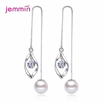 

Fashion OL Long Tassel Vintage Ear Line 925 Sterling Silver Water Drop Australia Cubic Zirconia Pearl Earrings For Women Party