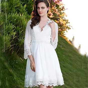 

Simple Short A-Line Wedding Dresses Summer Long Sleeves Lace Appliques Bridal Gowns Customized Beach Formal Bride Dress Amazing