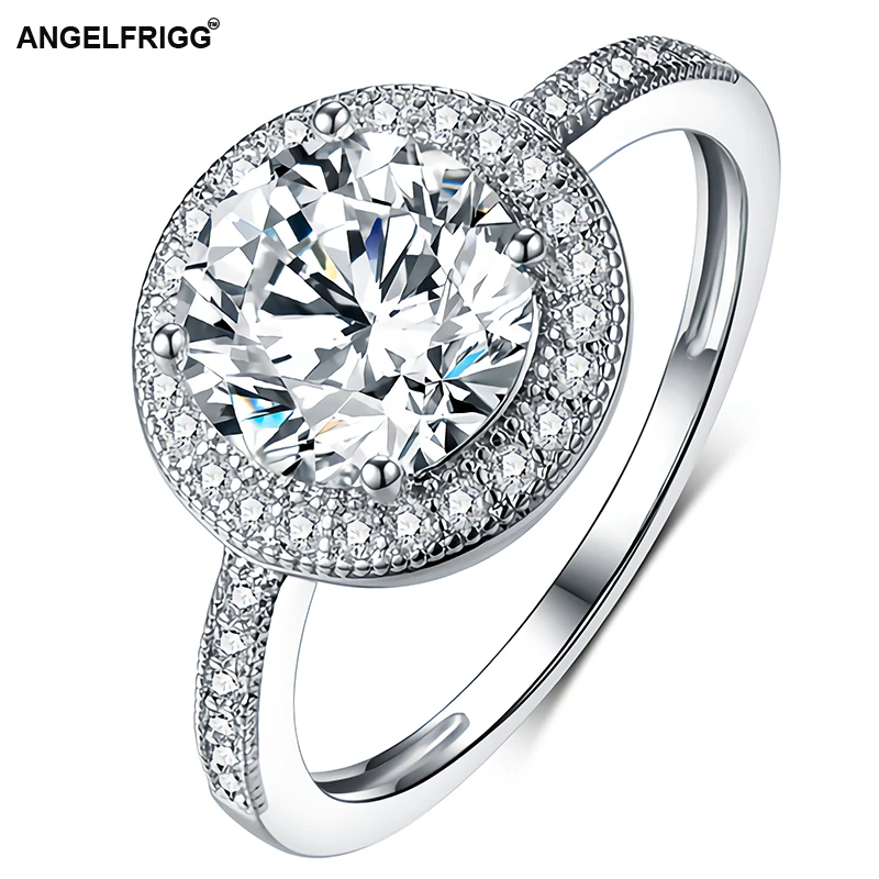 ANGELFRIGG Silver Color Round Rings for Women With AAA Clear CZ