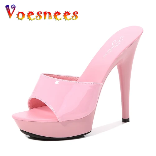 Voesnees 2021 여름 여성 슬리퍼, 파인 힐, 13cm 플랫폼 슬라이드, 샌들 플랫폼 바닥, 여성 파티용 섹시한 펌프스, 신제품 3