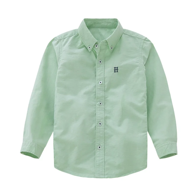 Рубашки для мальчиков-подростков Однотонная рубашка с длинными рукавами рубашка с отложным воротником для мальчиков, белая детская одежда для подростков 3, 4, 5, 6, 8, 10, 12, 14 лет - Цвет: Зеленый