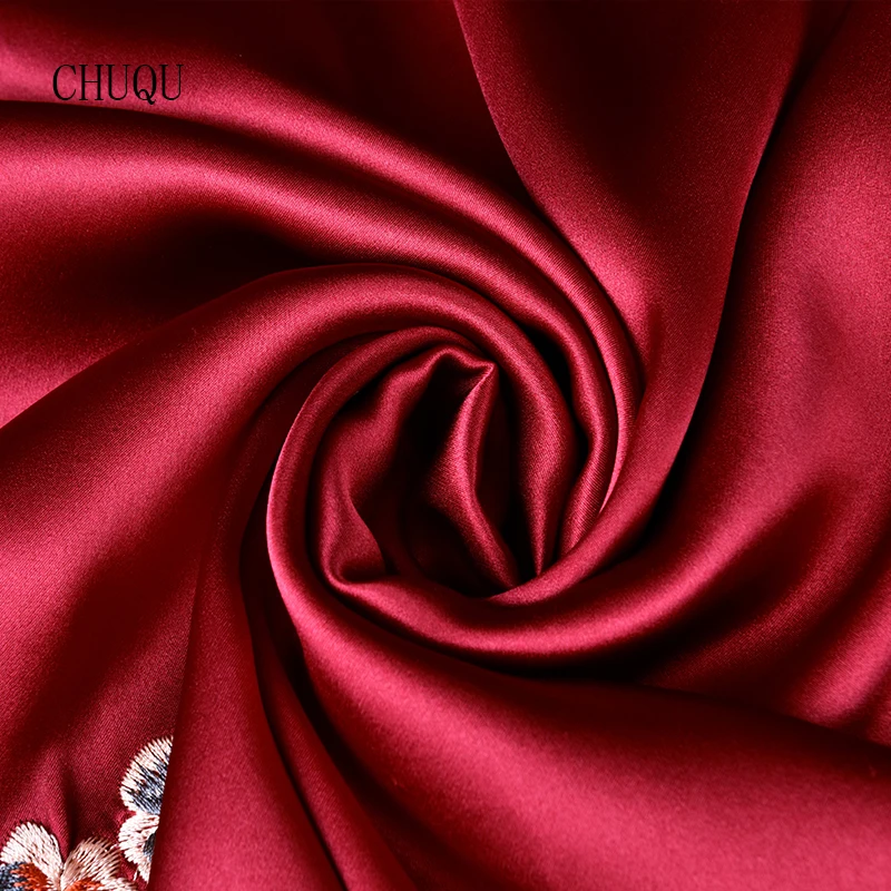 CHUQU женский шарф с вышивкой, чистый шелк, роскошный бренд, натуральный шелк, шали и палантины для женщин, длинные шарфы из натурального шелка