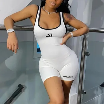 

Fitness Biker Playsuits Women Skinny Summer Workout Active Wear Slim Bodycon Romper 2020 Female Elastic Overalls One Piece Outfi
