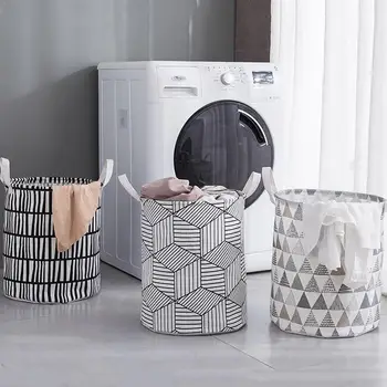 

Practical Round Laundry Basket Geometric Hamper Foldable Collapsible Toy Holder Bin Clothes Gray Organizer Storage Grid N2Z2