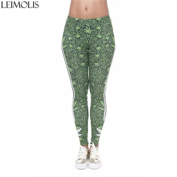 

LEIMOLIS 3D print green leaf fitness push up workout leggings women Harajuku High Waist punk rock sexy leggins