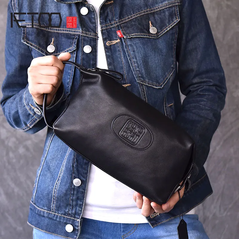 

BJYL Genuine Leather Men Clutch Wallets Fashion Zipper Male Wallet Men Purse Long Phone Wallet Men's Clutch Bag