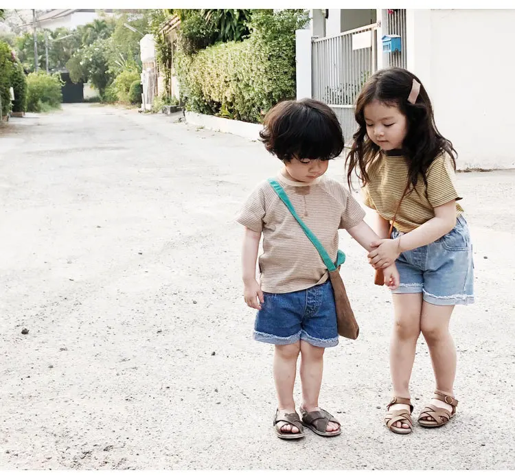 Treebibi Summer New Style CHILDREN'S Trousers Casual Two-color Frayed Edge Denim Shorts Crawler