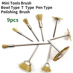 Mini brosses à outils, brosse métallique en laiton, roue en fil de cuivre, bol, stylo de Type T, brosse de polissage 
