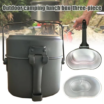 

3pcs Outdoor Camping Lunch Box German 79 Aluminum Heatable Food Container Camping Tableware Set BDF99
