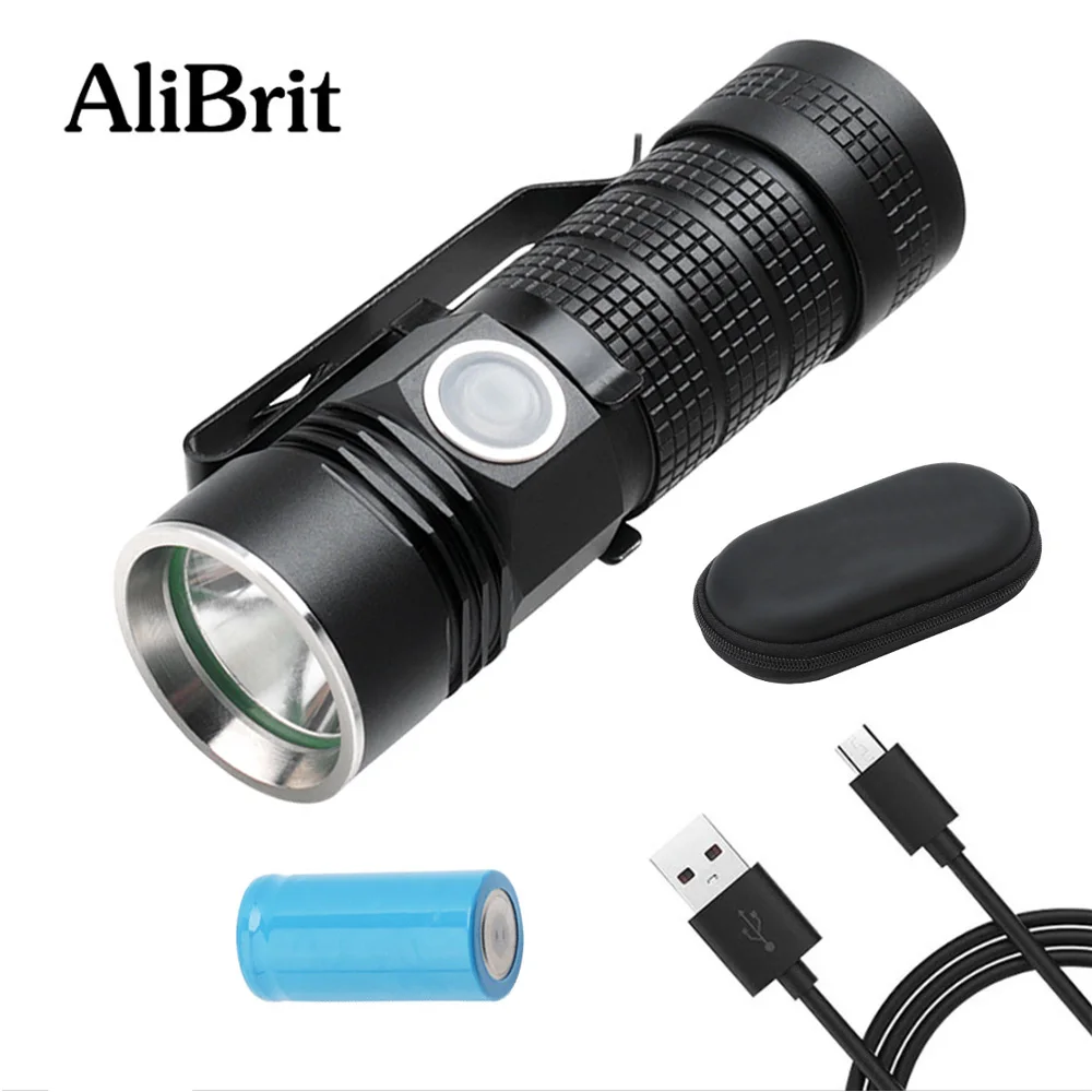 

D20 AliBrit 5000 Lumens Mini LED Flashlight XPL V6 USB Rechargeable 16340 Torches Super bright flash light lamp