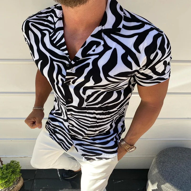 Summer New Men's Clothing European American Retro Trend Shirt Cardigan Single-Breasted Men's Short Sleeve Printing Shirt Summer New Men's Clothing European American Retro Trend Shirt Cardigan Single-Breasted Men's Short Sleeve Printing Shirt