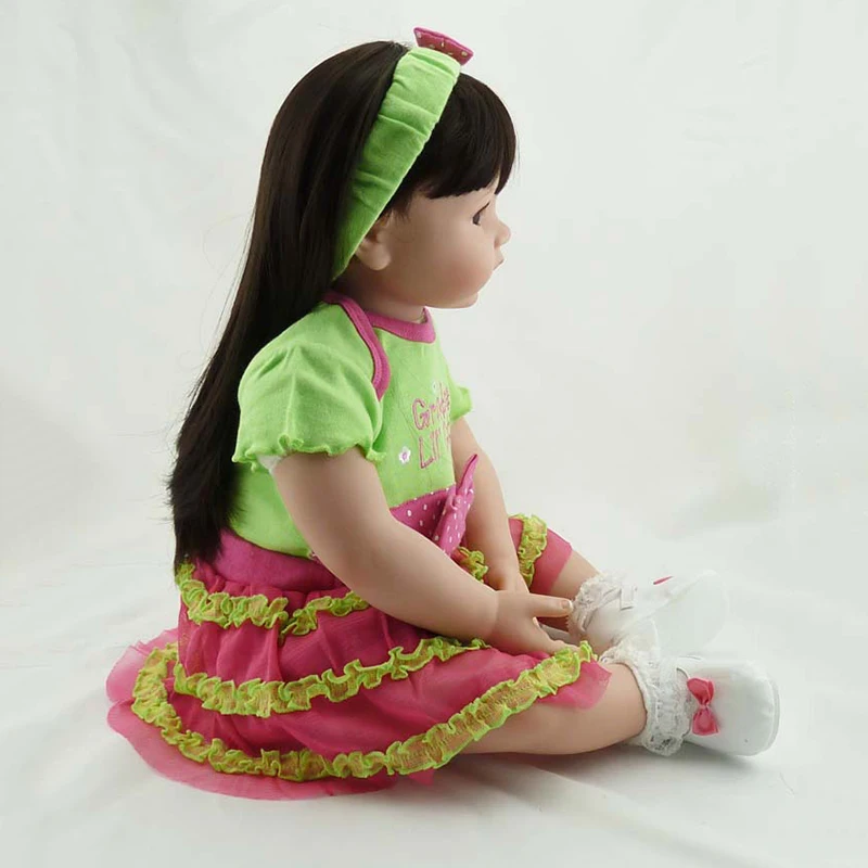 58 см Reborn Baby Doll игрушка мягкая силиконовая принцесса платье ткань тело черные длинные волосы Реалистичная новорожденная Кукла Малыш детская игрушка