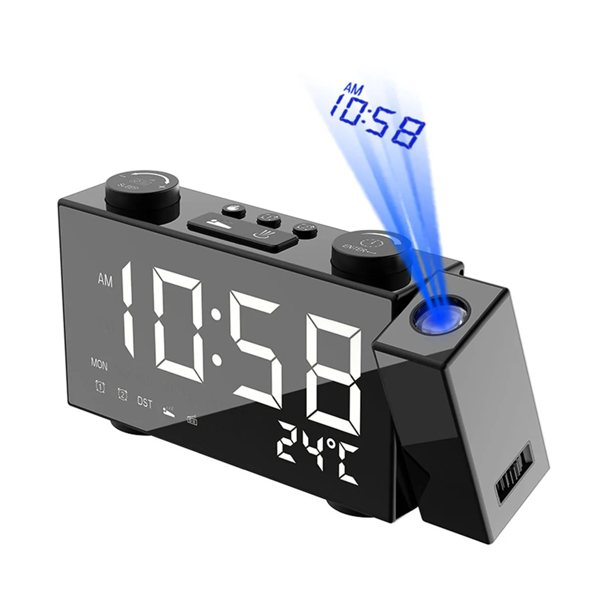 SOONHUA цифровой проекционный Будильник usb порт зарядки FM радиотермометр дисплей двойной будильник затемнения украшение для дома часы