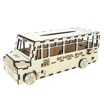 

Creative Wooden Puzzle Model Kit DIY Assembly Tissue Case - School Bus
