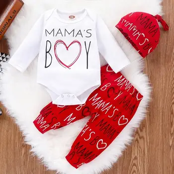 

PatPat 2020 New Spring 3-piece set Baby Valentine Letter Print Bodysuit and Pants with Hat Set for Baby Boy Clothing
