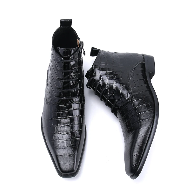 

Man Winter Chelsea Boots Fur Warm Male Leather Shoes Design Alligator Clax Men's Dress Boot Genuine Leather Handmade