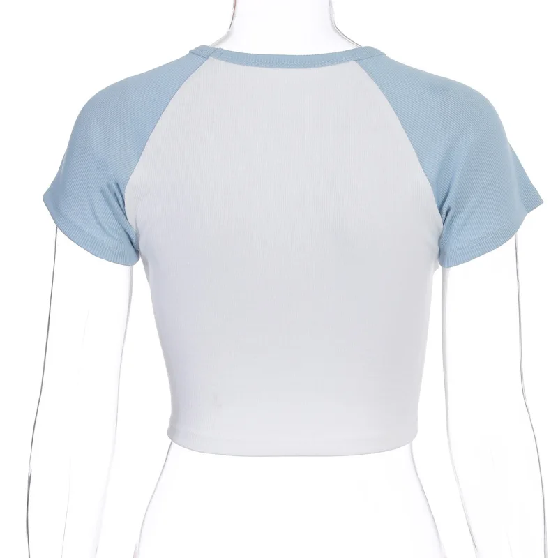 Popular Summer New Women's Stitching Color Sexy Navel Short-Sleeved T-shirt Women t shirt -LJ