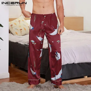 

INCERUN Men Sleep Pants Printed Soft Breathable Homewear Elastic Waist Leisure Sleeping Trousers Mens Pajamas Bottoms 2020