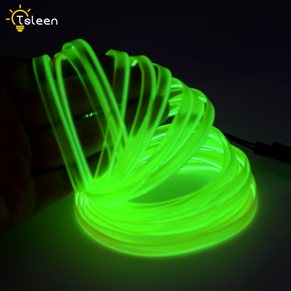 EL Wire Tape With Power Inverter Glowing Neon Light Party Decor 6.6ft/16.4ft - Испускаемый цвет: Fluorescent green