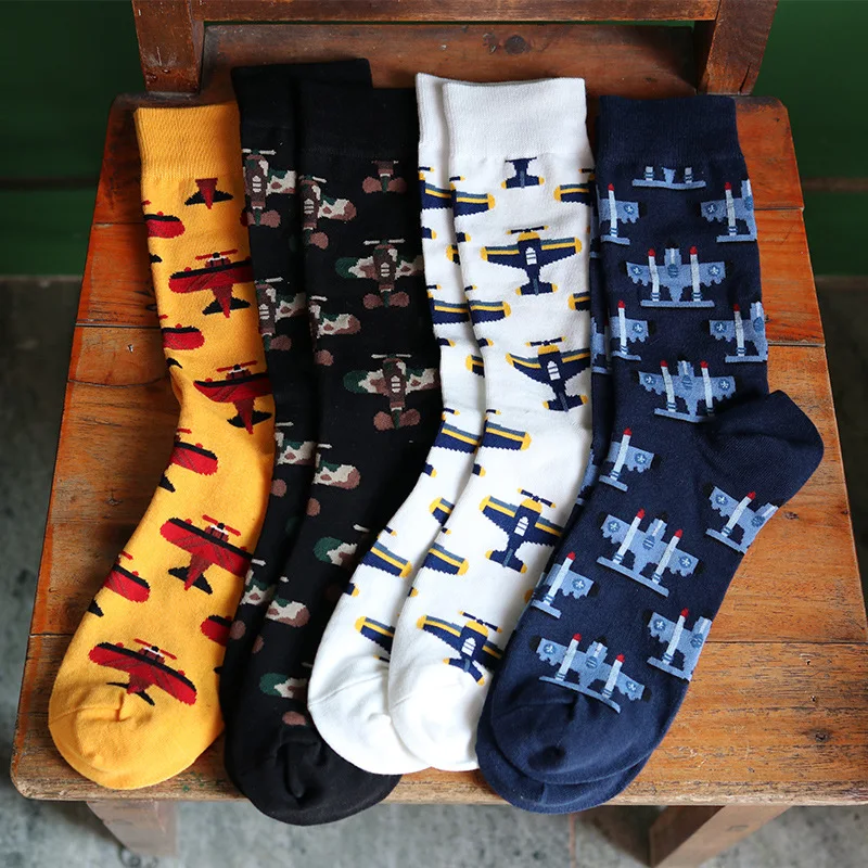 

PEONFLY Combed Cotton Fashion Hip Hop Men Socks Trend Harajuku oil painting animal Happy Socks Funny